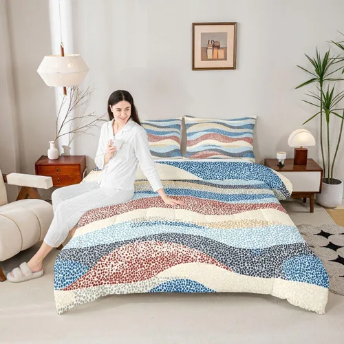 Miniatura 2 de Erosebridal Juego de ropa de cama abstracta de olas marinas tamaño Queen, juego de ropa de cama y colecciones de arte minimalista moderno, edredón