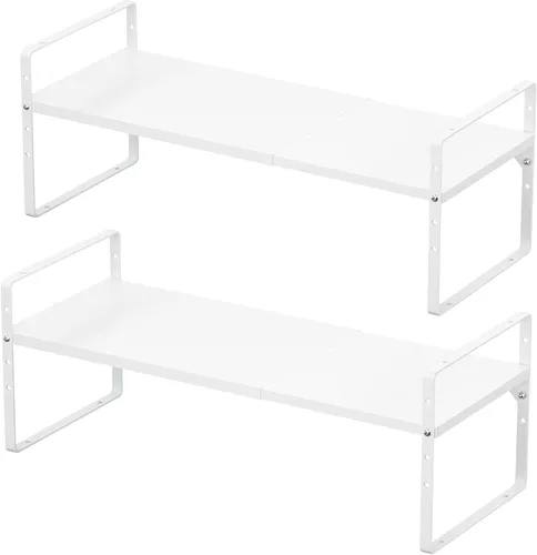 Miniatura 8 de iPEGTOP Estante organizador de almacenamiento expandible para gabinete, soporte de armario resistente, estante de especias, altura ajustable, Blanco