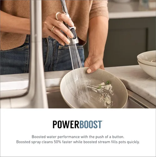 Miniatura 5 de Moen Adler Spot Resist - Grifo de fregadero de cocina de una manija de arco alto de acero inoxidable con rociador desplegable Power Clean, 87233SRS