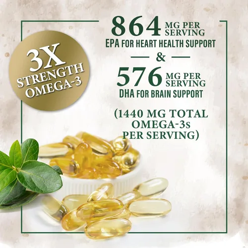 Miniatura 3 de Pastillas de aceite de pescado Omega 3 de 2400 mg – Suplementos de aceite de pescado Omega 3 de triple fuerza – Los mejores ácidos grasos EPA y DHA