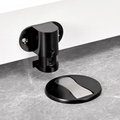 Miniatura 2 de INIRET Tope de puerta negro para montaje en suelo, tope de puerta magnético invisible ajustable en altura, cierre de puerta para parte inferior