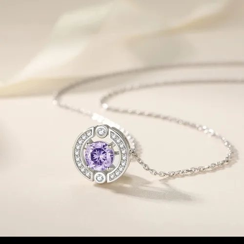 Miniatura 2 de Collar con halo de piedra natal para mujer, plata de ley, chapado en platino, piedras preciosas brillantes, corte redondo, colgante solitario