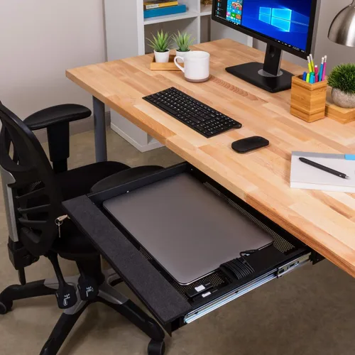 Miniatura 5 de Penn Elcom Cajón para laptop debajo del escritorio, con cerradura, para portátiles de 17" - Cajones de seguridad deslizantes premium - Modelo Negro