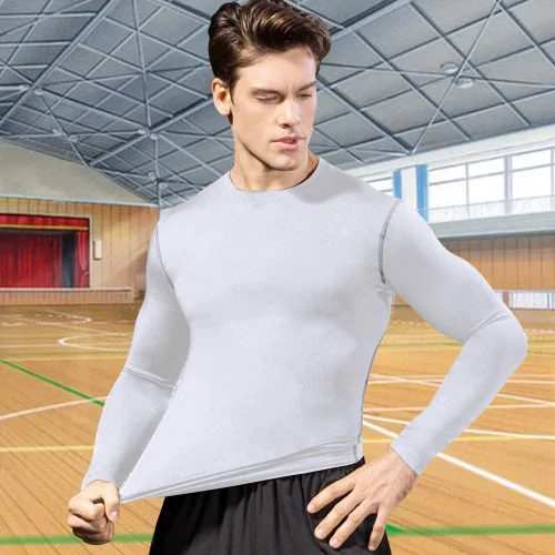 Miniatura 2 de Camisas de compresión de manga larga para hombre, ropa interior de entrenamiento deportivo fresco y seco, camiseta atlética para correr, gimnasio
