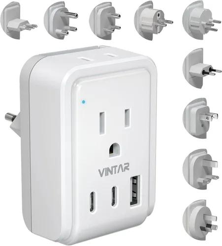 Miniatura 16 de Kit de Adaptador de Viaje Universal, VINTAR PD Adaptador de Corriente Internacional de 35W con 3 Puertos USB (2 USB C) y 4 Salidas de CA, Conectores