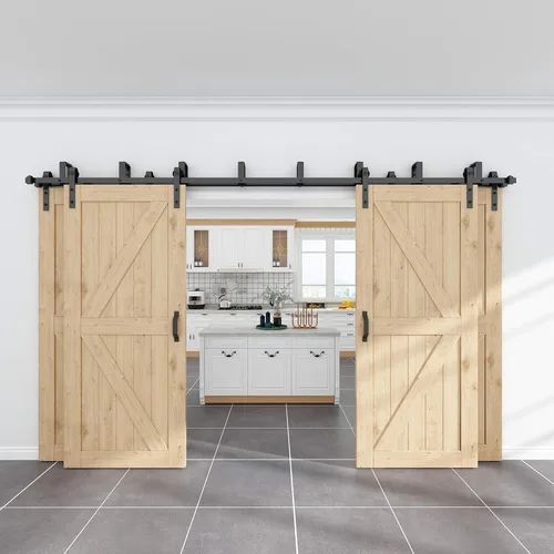 Miniatura 2 de WINSOON Manijas rústicas para puerta de granero, juego de 2 manijas de puerta de acero sólido pintadas en negro, cómodas y prácticas, accesorios