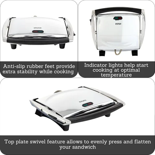Miniatura 3 de IMUSA Prensa eléctrica Panini de acero inoxidable de 12 x 10 pulgadas con control de temperatura, placas antiadherentes para sándwiches, paninis a
