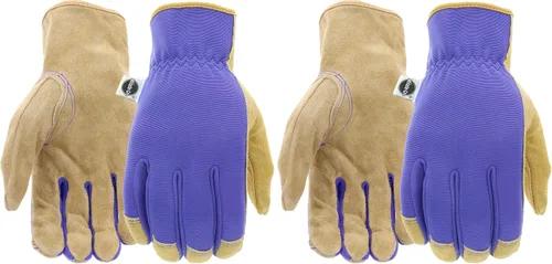Miracle Gro MG23080 - Guantes de trabajo de paisajismo (1 par, mediano/grande), guantes de palma de cuero de vaca divididos con muñeca elástica