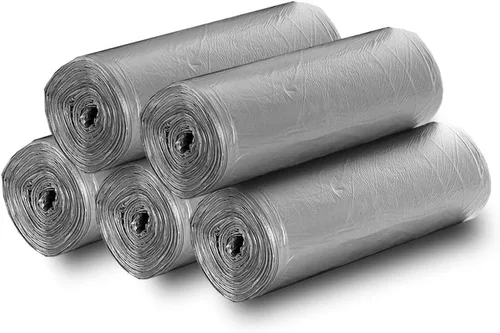 5 rollos de bolsas de basura pequeñas, bolsas de basura de cocina desechables de 4 galones de material fuerte y delgado, bolsas de basura de Plata