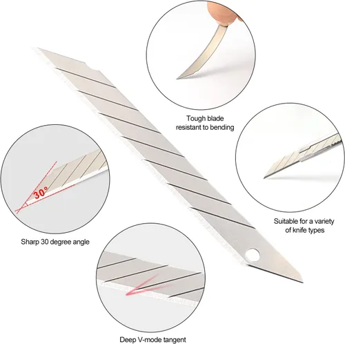 Miniatura 3 de FOSHIO Hojas de Repuesto para Cuchillo de Arte Universal de 30 Grados con Corte de Snap-off, Material de Acero al Carbono de Alta Dureza, Hojas