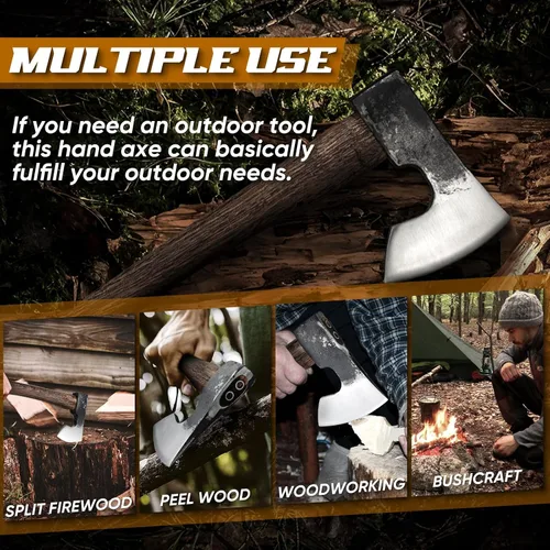 Miniatura 6 de Dream Reach Hacha con Mango Carbonizado de 14.5" Hacha de Camping con Funda Hacha de Bushcraft con Mango Carbonizado, Ejes de Tallado Forjados a