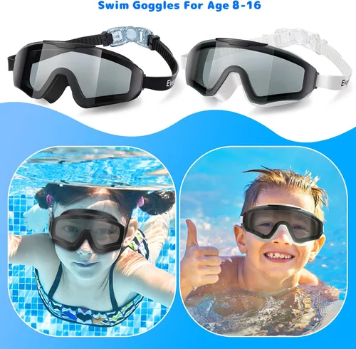 Miniatura 7 de EverSport - Paquete de 2 gafas de natación para niños de 8 a 16 años, capa extra de silicona, gafas de natación para niños, adolescentes, jóvenes