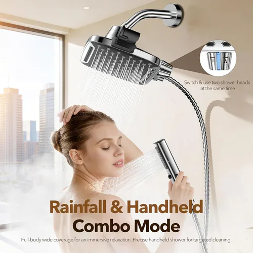 Miniatura 3 de JDO Cabezal de ducha de alta presión, 7 modos de pulverización, cabezales de ducha de lluvia con combo de rociador de mano, cabezal de ducha doble