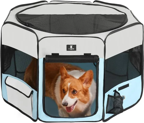 Miniatura 11 de X-ZONE PET jaula plegable portátil para mascotas, perros, gatos, corralito, de tela oxford 600D prémium, cremallera superior extraíble, uso en Azul