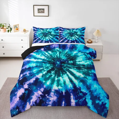 Miniatura 5 de Erosebridal Juego de edredón de teñido anudado psicodélico en espiral, tamaño individual, juego de ropa de cama bohemio con remolinos de acuarela