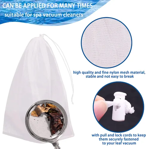 Miniatura 3 de Paquete de 6 bolsas de filtro de malla fina de 24 x 16 pulgadas para aspiradores de hojas, bolsa de repuesto de red para aspiradora de piscina