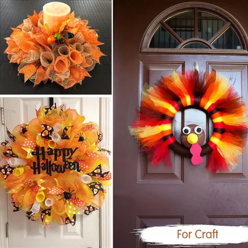 Miniatura 5 de TONIFUL 2 rollos de cinta de malla decorativa naranja de 10 pulgadas, malla de tela para suministros de corona de malla, corona de puerta delantera
