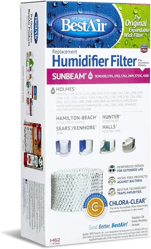 BestAir H62-PDQ-4 - Filtro humidificador de papel de repuesto para humidificador de vida prolongada, para Holmes, Sunbeam, Touch Point, Pasillos,