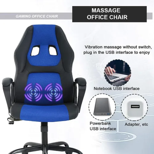 Miniatura 6 de Silla para videojuegos, sillón de oficina con masajeador, sillón de escritorio ergonómico, sillón de videojuegos de piel sintética y ajustable