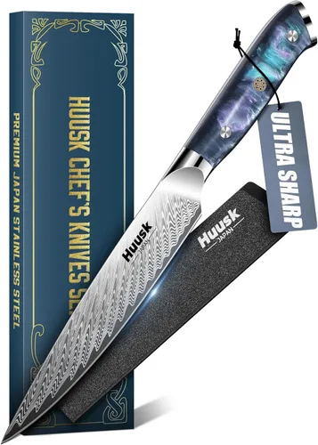 Miniatura 14 de Huusk Cuchillo japonés Santoku de 7 pulgadas, cuchillo de chef profesional para cocina con mango de resina, acero inoxidable de alto carbono
