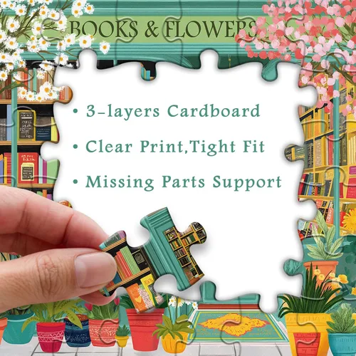 Miniatura 4 de PICKFORU Rompecabezas de Libro 1000 Piezas, Rompecabezas de Flores de Primavera para Adultos de Librería, Rompecabezas de Estantería en Flor como