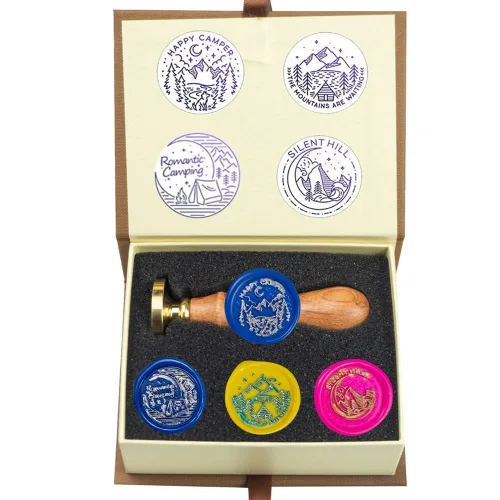 Miniatura 46 de Juego de sellos de cera de animales con 7 cabezas de latón extraíbles y 1 mango de madera, sello de cera retro para gatos, pájaros, mariposa, abeja