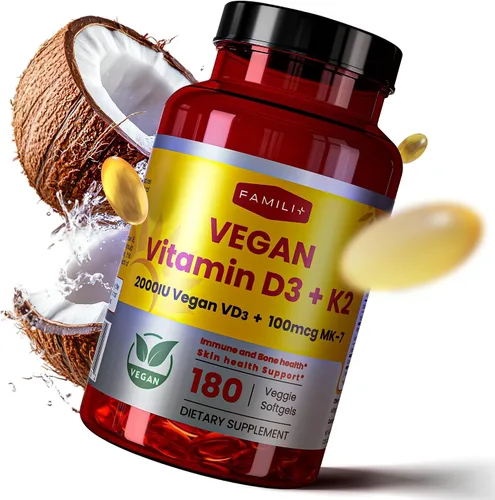 Miniatura 2 de FAMILI+ 180 Días de Vitamina Vegana D3+K2 en Cápsulas Blandas con Aceite de MCT de Coco 2000UI de Vitamina D3 de Fuente Vegetal + 100 mcg