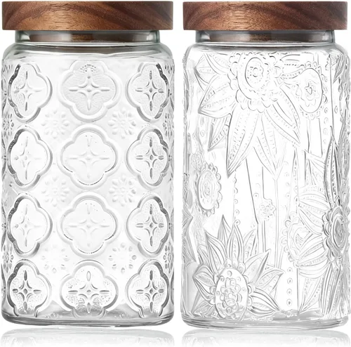 Miniatura 16 de Tarro de vidrio vintage con tapa de madera, recipientes herméticos de Navidad para encimera de cocina, baño, almacenamiento de dulces, galletas