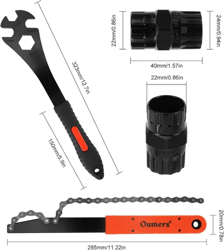 Miniatura 4 de Oumers Herramienta de extracción de casete de bicicleta, látigo de cadena de bicicleta+llave de pedal+herramienta de extracción de rueda libre 2