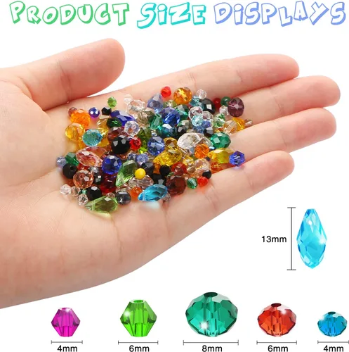 Miniatura 2 de 750 cuentas de cristal surtidas para la fabricación de joyas, cuentas espaciadoras de cristal de diamantes facetadas coloridas Rondelle y Briolette