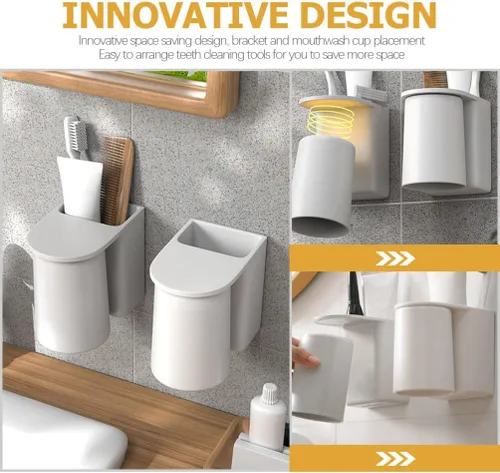 Miniatura 6 de Cabilock Soporte para cepillo de dientes montado en la pared del cuarto de baño, taza magnética para cepillo de pasta de dientes, no se necesitan