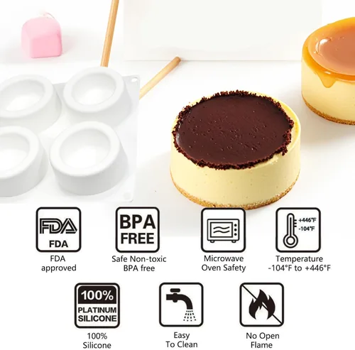 Miniatura 3 de Moldes grandes de silicona para chocolate, 6 cavidades redondas, moldes de vidrio para chupitos de hielo, galletas, dulces, postres, pudín y postre