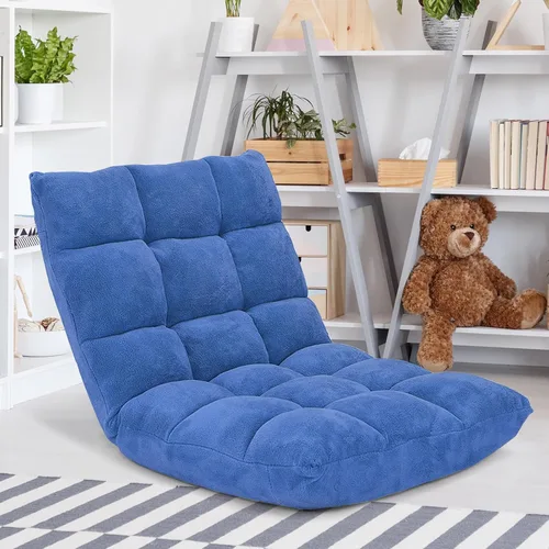 Miniatura 17 de Silla de suelo con soporte para el respaldo, silla reclinable plegable ajustable de 14 posiciones, silla de meditación con marco de acero, silla