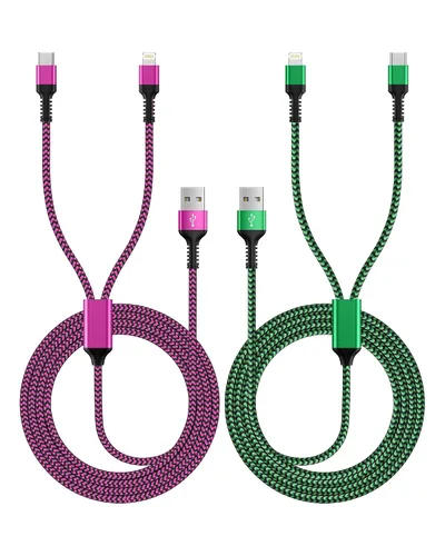 Miniatura 8 de Cable de carga múltiple 2 en 1, de 4 pies de largo, cable de carga múltiple USB a Lightning y puerto tipo C Apple y Android, cable de carga trenzado