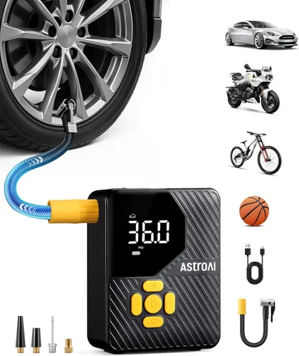 AstroAI L7 Mini Inflador de Neumáticos Compresor de Aire Portátil, 150 PSI Bomba de Aire Inalámbrica para Neumáticos de Coche con Luces LED y