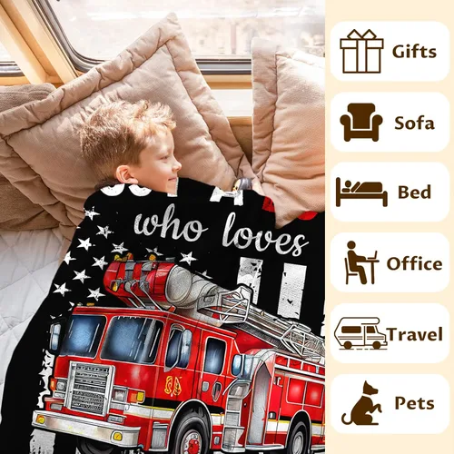 Miniatura 4 de Manta de Camión de Bomberos para Niños - 30x40 Pulgadas Bonita Manta de Tiro Regalos para Niños Amantes de Camiones - Mantas Negras Suaves