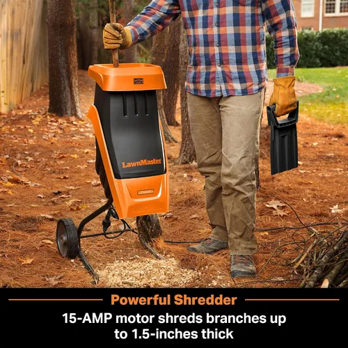 Miniatura 3 de LawnMaster FD1501 trituradora eléctrica de madera 15 amperios, diámetro de corte de 1.5 pulgadas, reducción máxima 10:1