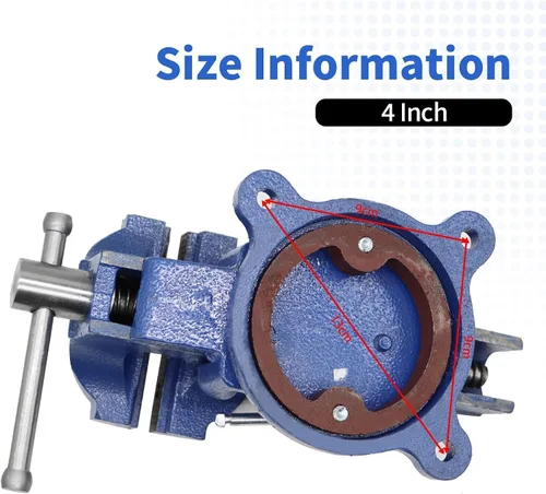 Miniatura 6 de Nakkaa - Tornillo de banco de 4" de hierro fundido dúctil con base de giro flexible de 360° con bloqueo de alta resistencia para el hogar