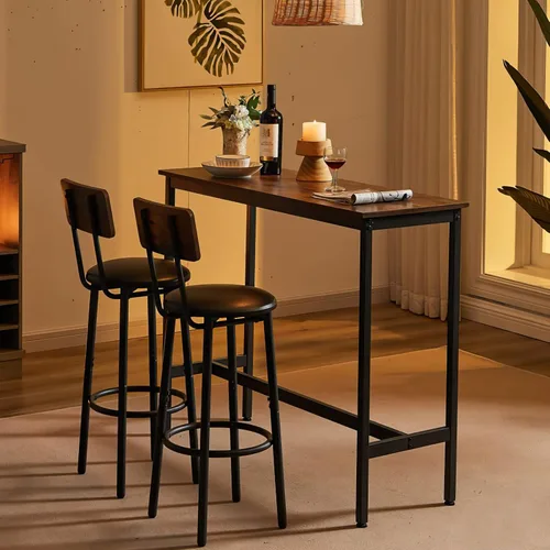Miniatura 5 de Juego de mesa de bar y 2 sillas, 3 piezas para espacios pequeños, mesa de comedor rectangular para 2 mesas de bar de altura de mostrador con 2 Mesa