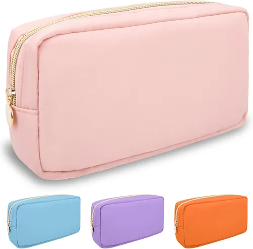 Miniatura 107 de izuzta Bolsa de maquillaje pequeña de nylon para bolso, linda bolsa de cosméticos con cremallera, bolsa de maquillaje preppy, Azul, Mini 2-Azul