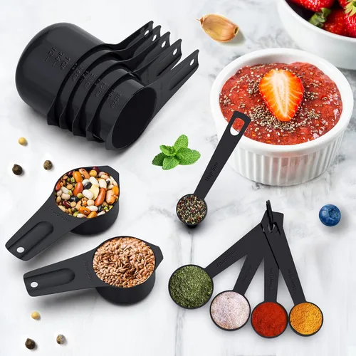 Miniatura 5 de Wildone - Juego de 21 tazas y cucharas medidoras de acero inoxidable, apilables de metal para cocinar y hornear, incluye 7 tazas, 9 cucharas y 5