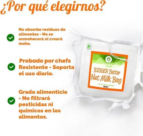 Miniatura 2 de Bolsa para leche de frutos secos de calidad. Grande 12 inx 12 in de grado comercial. Bolsa reutilizable almendra leche y colador de alimentos.