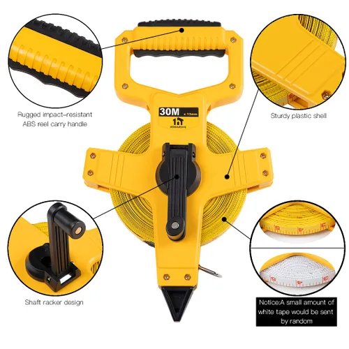 Miniatura 2 de Cinta métrica de fibra de vidrio de carrete abierto, cinta métrica de 100 pies por 1/2 pulgada, escala en pulgadas/métrica para ingeniero, exterior