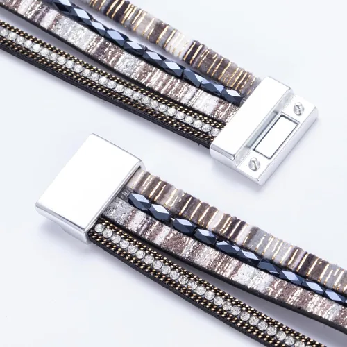 Miniatura 78 de FANCY SHINY - Pulsera de cuero estilo bohemio, pulsera de cuentas de cristal con cierre magnético, regalos de joyería para mujer