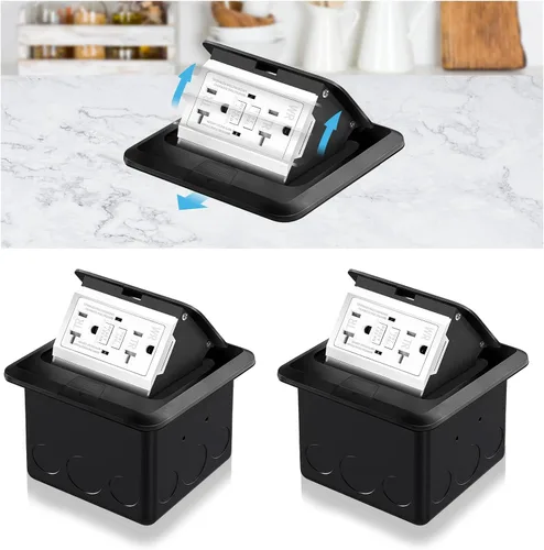 Miniatura 25 de Kit de toma de corriente eléctrica empotrada en el suelo Vagueior, caja de cubierta de toma de corriente eléctrica impermeable, salida GFCI oculta +