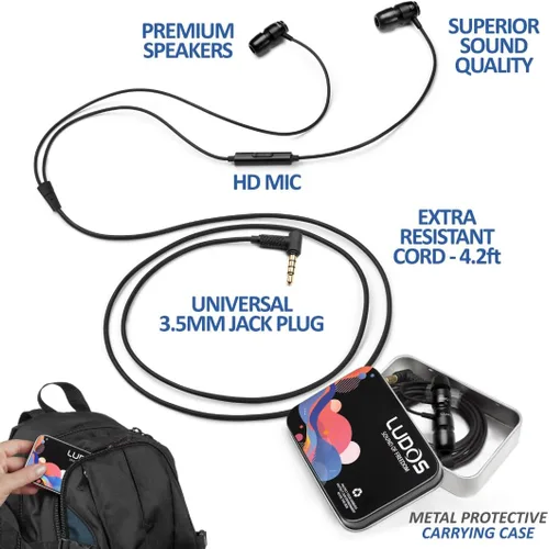 Miniatura 2 de LUDOS Clamor 2 PRO - Auriculares intrauditivos con cable, auriculares con micrófono, auriculares con aislamiento de ruido, espuma viscoelástica