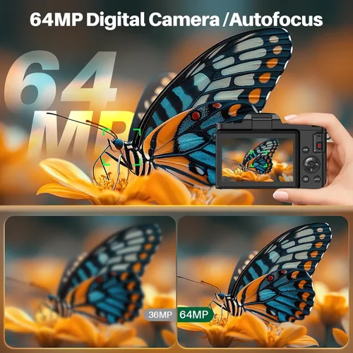 Miniatura 6 de Cámara digital 4K para fotografía, enfoque automático de zoom 16X 64MP WiFi Cámara compacta de viaje, cámara de vlogging para YouTube, pantalla