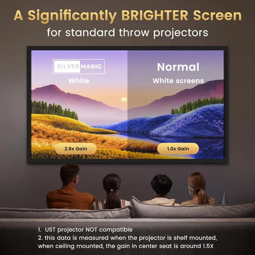 Miniatura 2 de Pantalla de proyector de alta ganancia con marco fijo de SilverMagic - Ganancia de 2.6X y 30% ALR - Pantalla blanca para montaje en pared