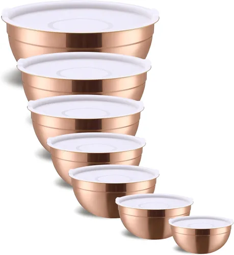 Miniatura 13 de Tazones de Mezcla Arcoíris con Tapas Herméticas, Tazón de Acero Inoxidable, Ensaladeras 7 Piezas de Tazones Anidables Arcoíris Accesorios de Cocina