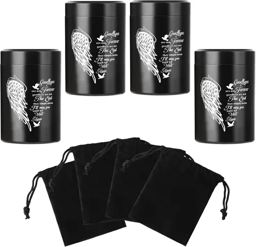 Miniatura 12 de Juego de 4 urnas pequeñas para cenizas humanas, mini urna de cremación de aluminio para cenizas de hasta 7 pulgadas cúbicas, color negro